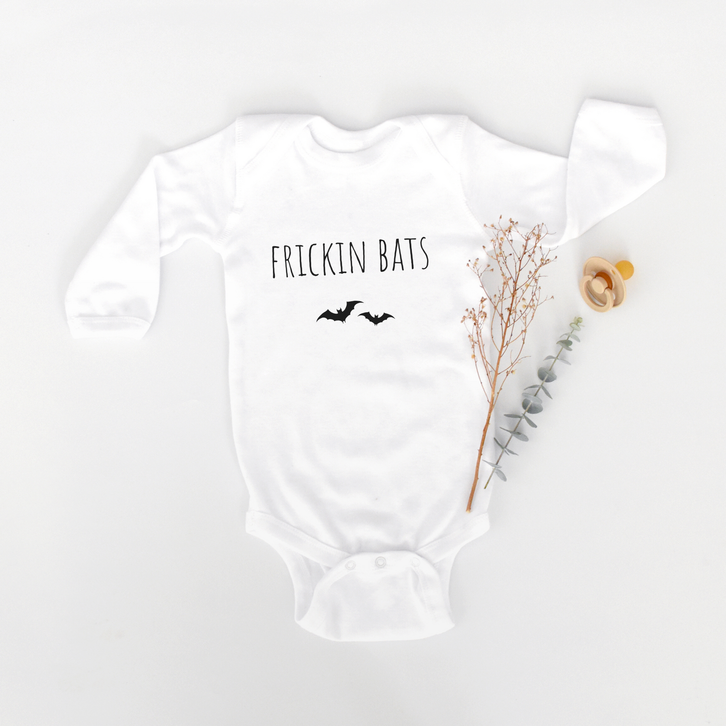 FRICKIN BATS BABY BODYSUIT LONG SLEEVE IN WHITE - BAT BABIES