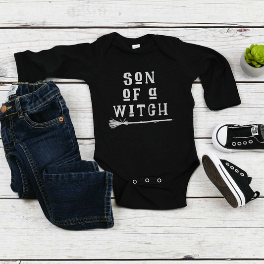 SON OF A WITCH BABY BODYSUIT LONG SLEEVE IN BLACK - BAT BABIES