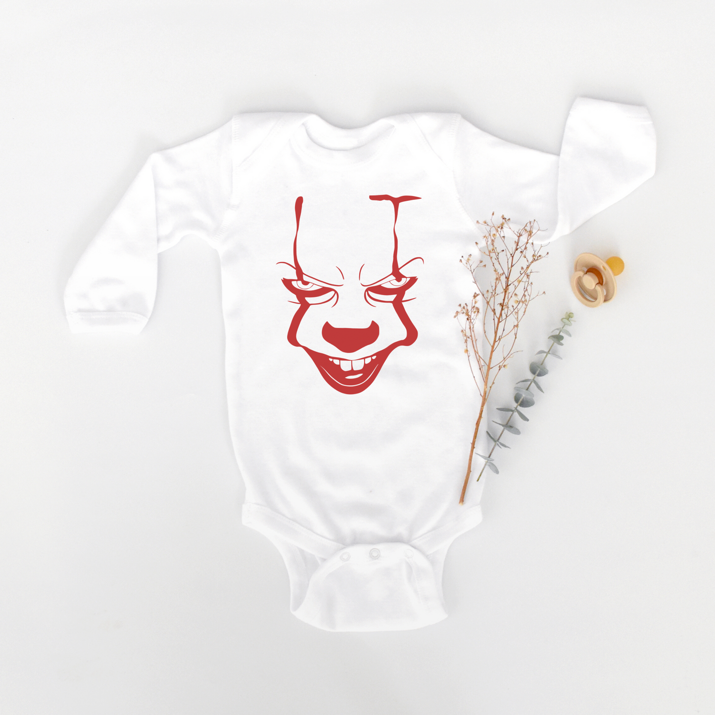 IT INSPIRED BABY BODYSUIT LONG SLEEVE IN WHITE - BAT BABIES