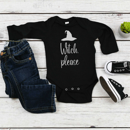 WITCH PLEASE BABY BODYSUIT LONG SLEEVE IN BLACK - BAT BABIES