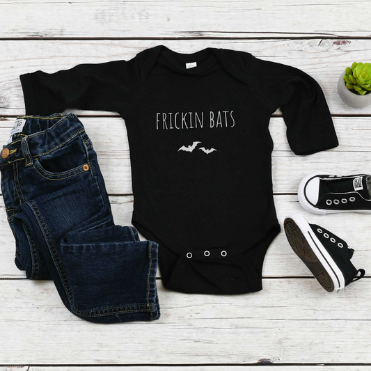 FRICKIN BATS BABY BODYSUIT LONG SLEEVE IN BLACK - BAT BABIES