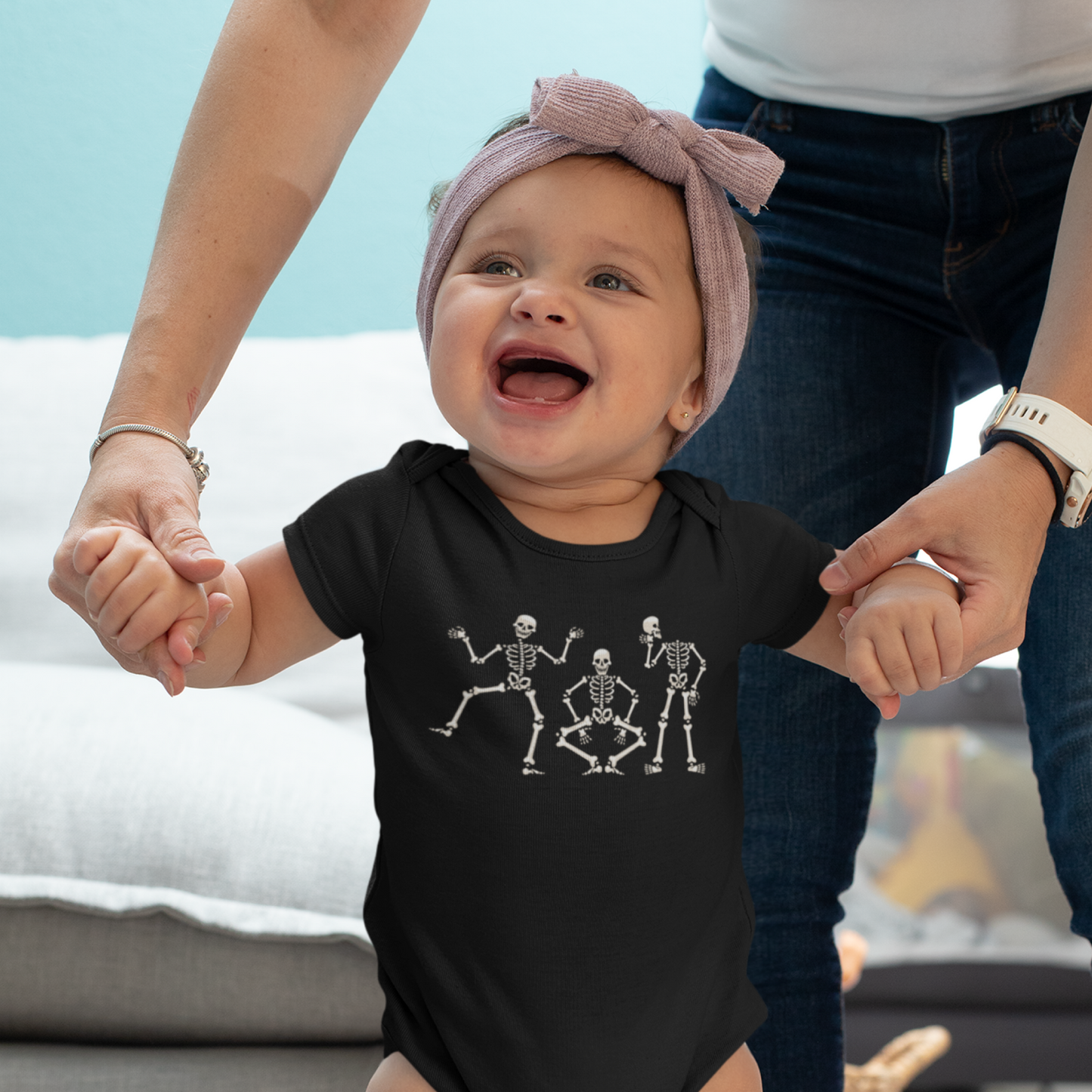 DANCING SKELETONS BABY BODYSUIT IN BLACK - BAT BABIES