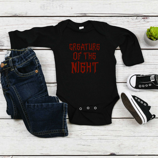 CREATURE OF THE NIGHT LONG SLEEVE BABY BODYSUIT IN BLACK - BAT BABIES