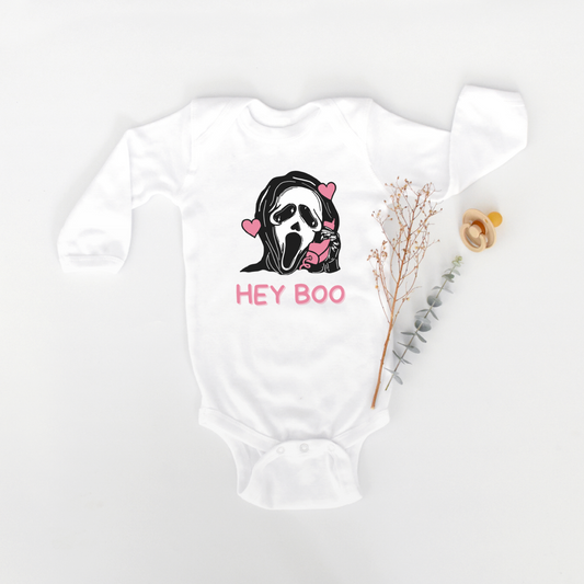 HEY BOO GHOSTFACE INSPIRED HORROR BABY BODYSUIT LONG SLEEVE - BAT BABIES