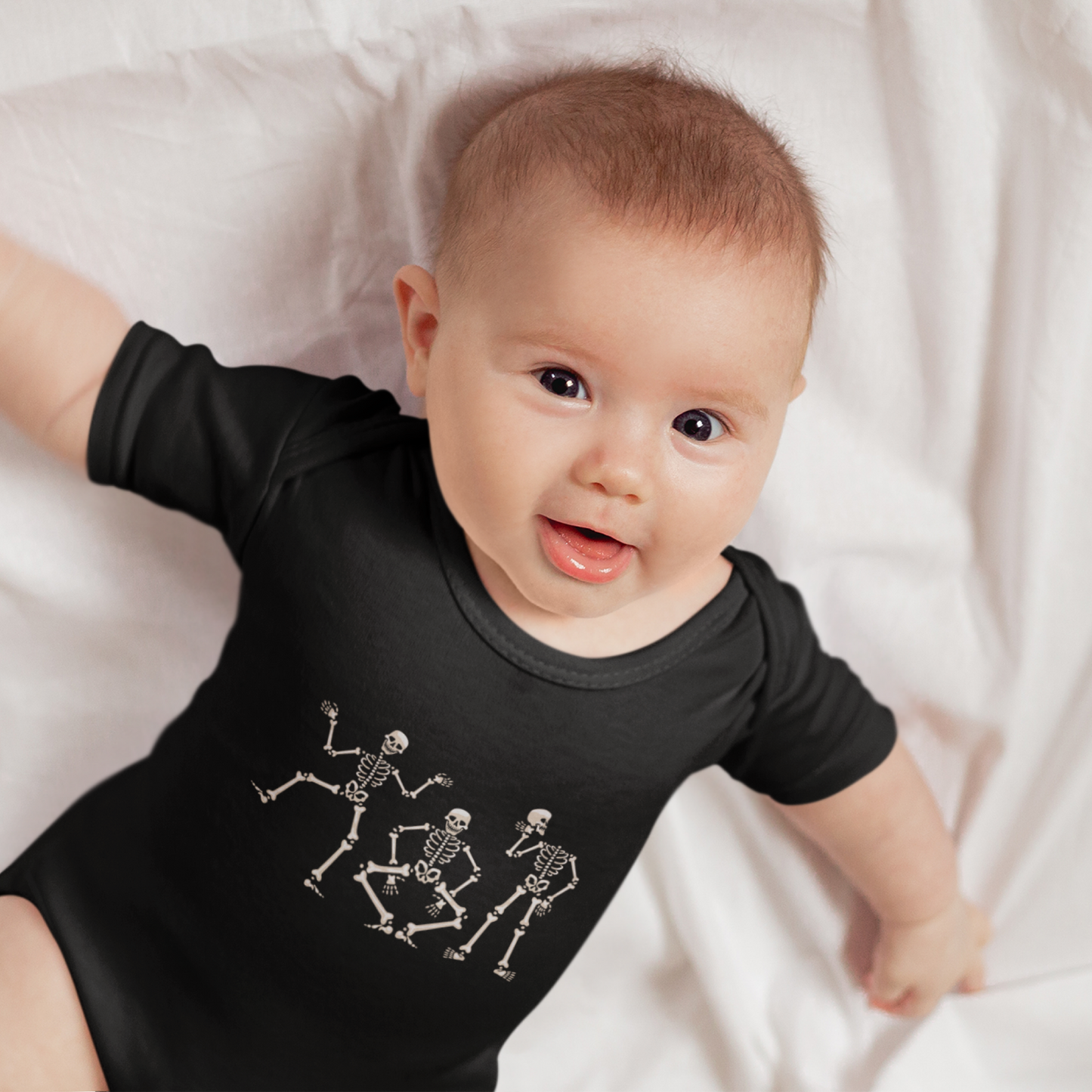 DANCING SKELETONS BABY BODYSUIT IN BLACK - BAT BABIES