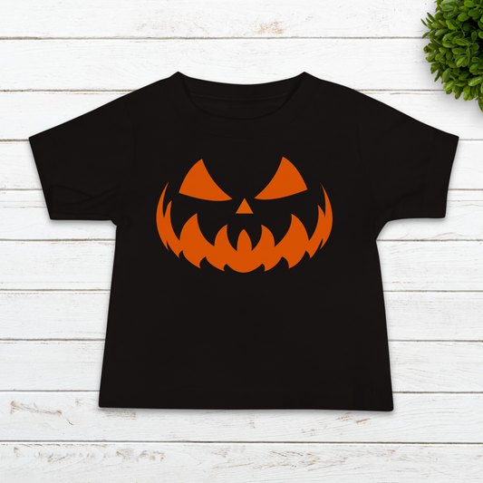 JACK O LANTERN BABY TEE IN BLACK WITH ORANGE - BAT BABIES