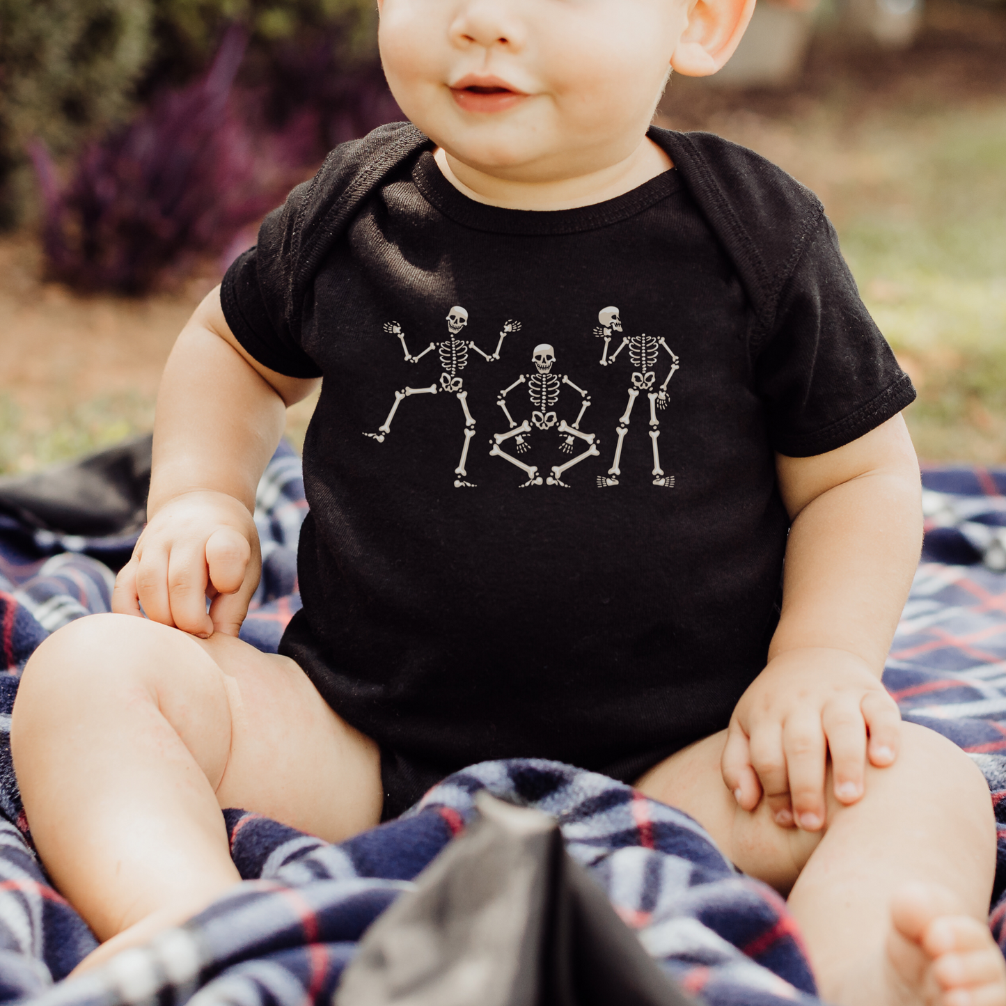 DANCING SKELETONS BABY BODYSUIT IN BLACK - BAT BABIES