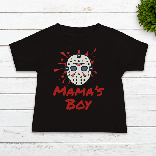 MAMA’S BOY BABY TEE SHIRT IN BLACK - BAT BABIES